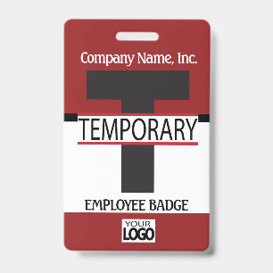 Badge d'employé temporaire avec votre logo - Rouge