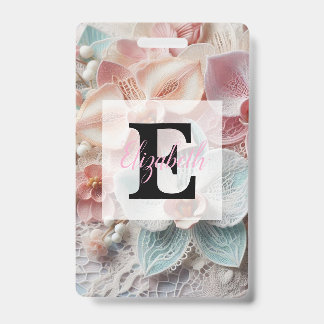 Badge Dentelle de monogramme fleurs d'orchidée rose past