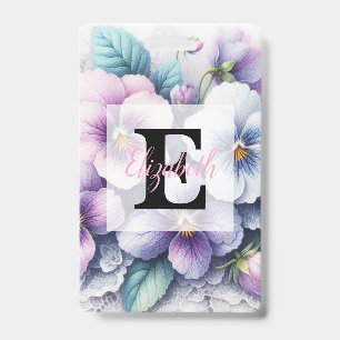 Badge Dentelle monogramme fleurs de pensées fleurs roses