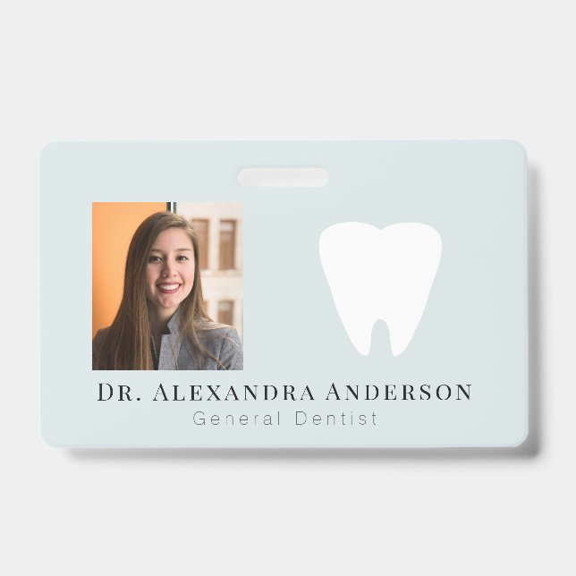 Badge Dentist White Teeth Light Blue ID Photo (Front)