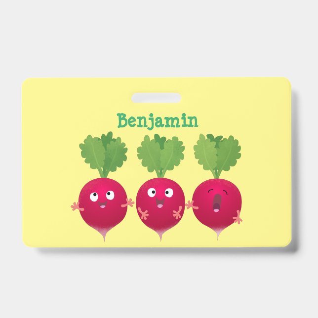 Badge Des radis mignons chantant des légumes de dessin a (Avant)