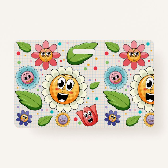 Badge Design arrière - plan transparent avec fleurs colo (Devant)