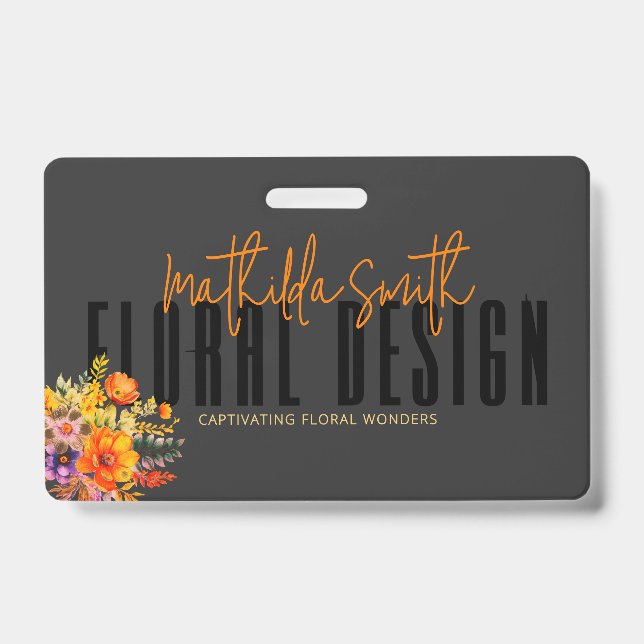 Badge Design floral sophistiqué Fleurs orange noire (Front)