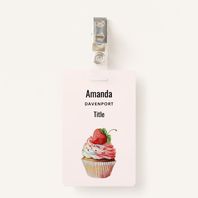 Badge Dessert sucré à la fraise Cupcake (Devant avec clip)