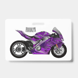 Badge Dessin animé de moto de sport violette