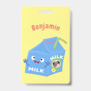 Badge Dessin animé de personnage de carton de lait migno