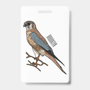 Badge dessin animé d'oiseau-kestrel américain