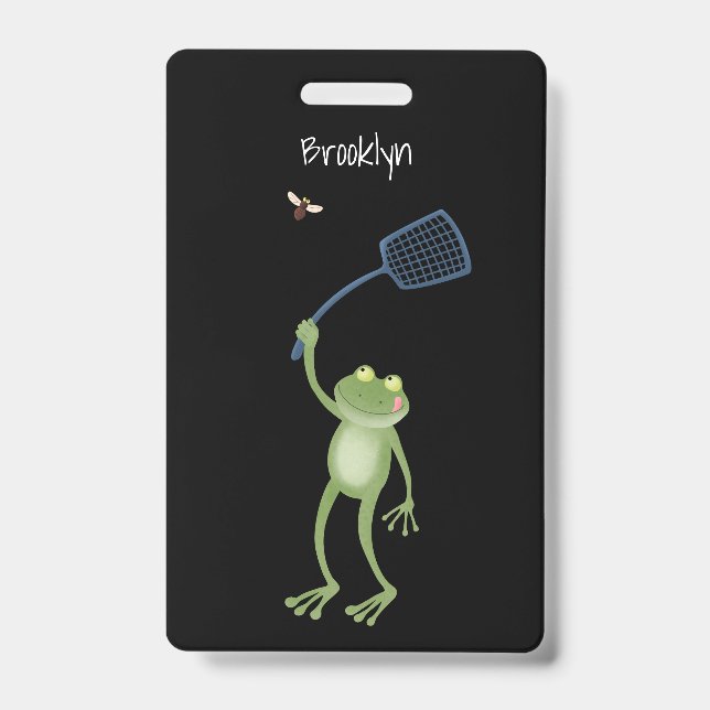 Badge Dessin animé drôle de grenouille verte qui chasse  (Avant)