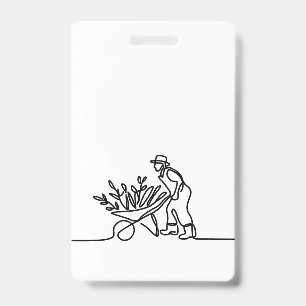 Badge dessin au trait d'un agriculteur ou d'un jardinier