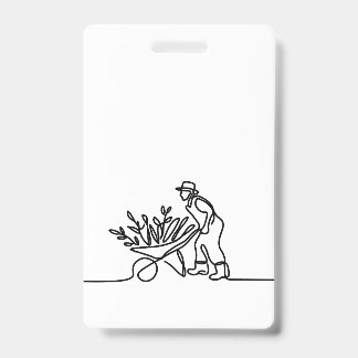 Badge dessin au trait d'un agriculteur ou d'un jardinier