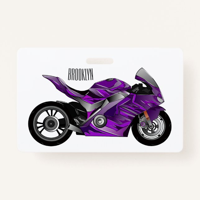 Badge Dessin de moto de sport violet (Devant)