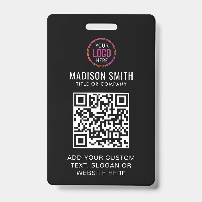 Badge d'événement de logo noir moderne Code QR Ent (Avant)