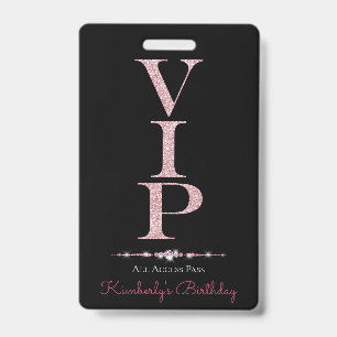 Badge Diamants glamour noir Parties scintillant rose VIP