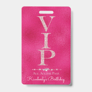 Badge Diamants glamour Parties scintillant rose VIP Loya