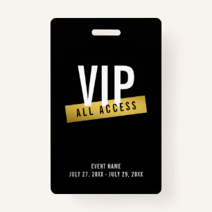 Badge d'ID d'or noir blanc VIP All Access