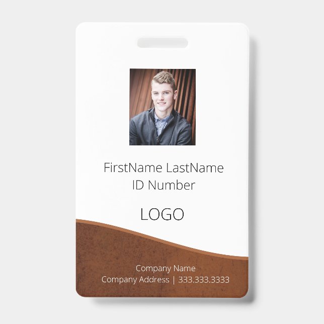 Badge d'ID employé Brown rustique avec code barre (Face)