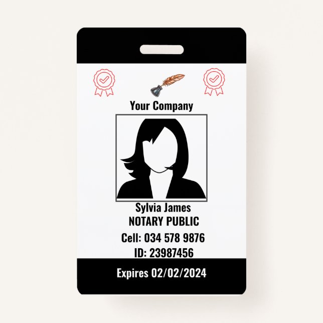 Badge d'ID employé noir et blanc customisé (Devant)