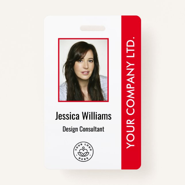 Badge d'ID employé personnalisé Rouge (Devant)