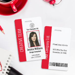Badge d'ID employé personnalisé Rouge
