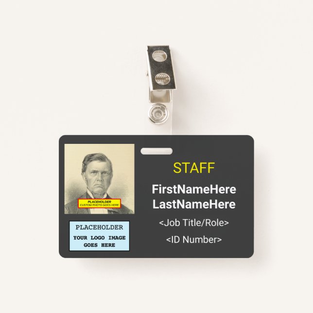 Badge d'ID membre du personnel simple (Devant avec clip)