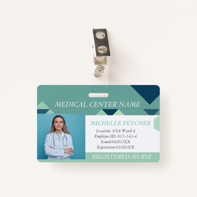 Badge d'ID photo de l'employé de l'hôpital personn (Devant avec clip)