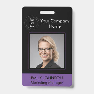 Badge d'ID photo de l'employé Noir et violet C