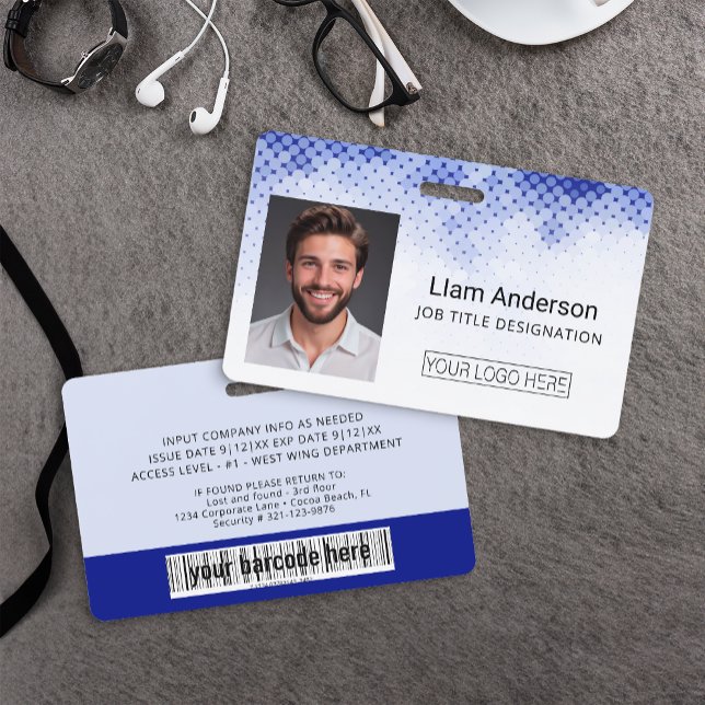 Badge d'ID photo personnalisé bleu employé (Custom Employee Photo Badge)