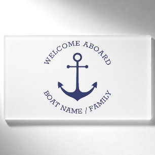 Badge D'identification Accueil personnalisé à bord ancre nautique bleu 