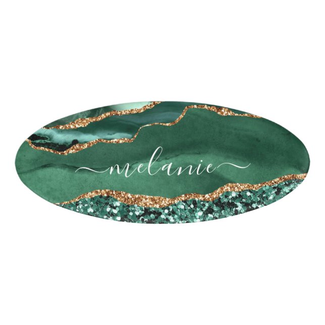 Badge D'identification Agate Green Gold Parties scintillant Geode Marbre  (Devant)