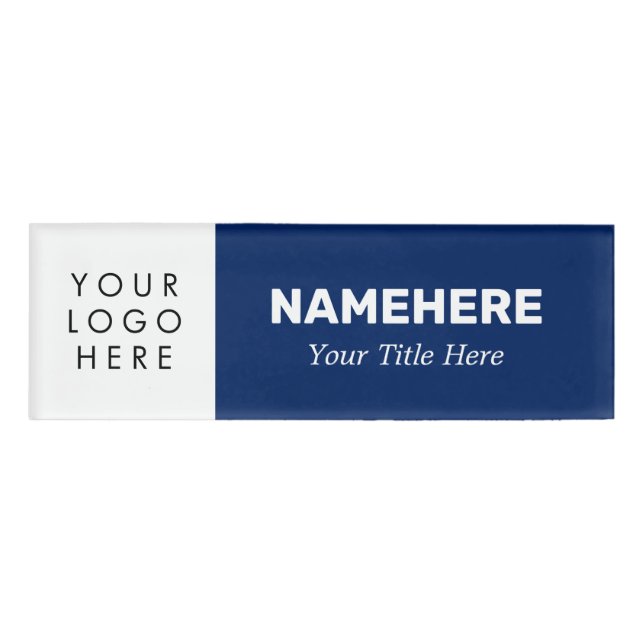 Badge D'identification Ajouter Logo Bold Modern Navy Bleu Simple (Devant)