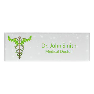 Badge D'identification Alternative Médicale Caduceus Vert Feuilles Blanc