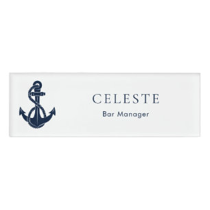Badge D'identification Ancre et équipage de bateau bleu marine nautique