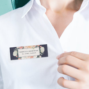 Badge D'identification Antique Floral Blush & Navy