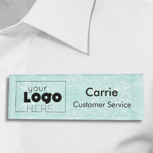 Badge D'identification Aqua Blue Parties scintillant Business Logo Nom de