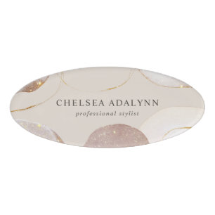 Badge D'identification Aquarelle Abstraite Luxe Élégant Paillettes Or