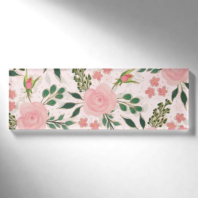 Badge D'identification Aquarelle rose Rose Gold Outline Design (Devant)
