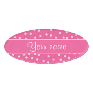 Badge D'identification Arrière - plan rose de pois blanc malpropre migno