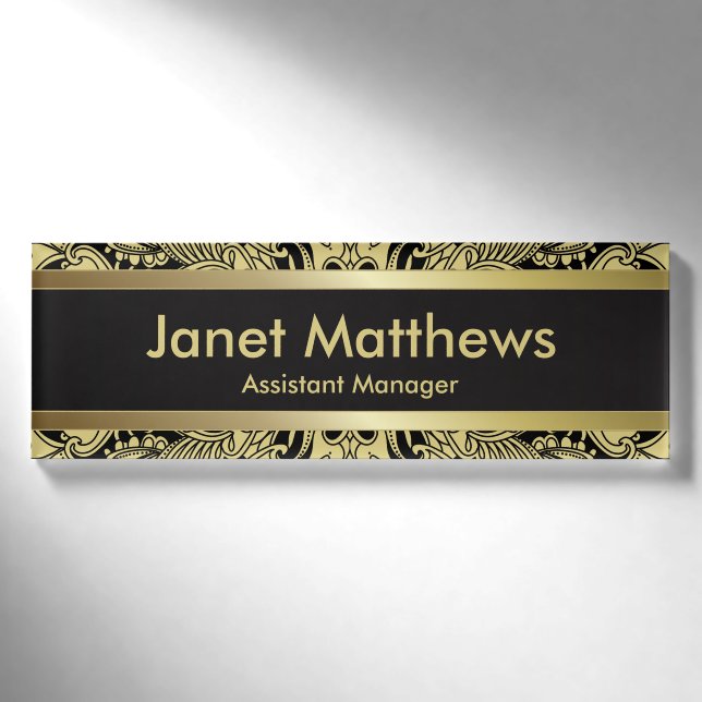 Badge D'identification Art noir et or Paisley (Devant)