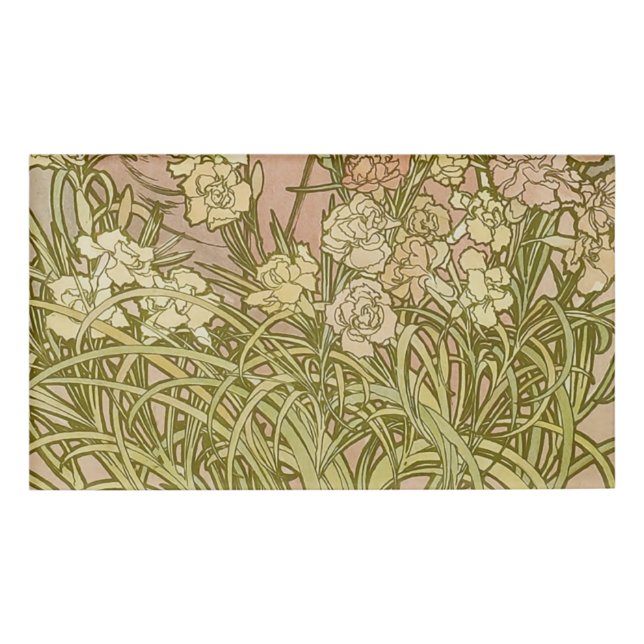 Badge D'identification Art Nouveau Alfonse Mucha fleurs d'oeillets floral (Devant)