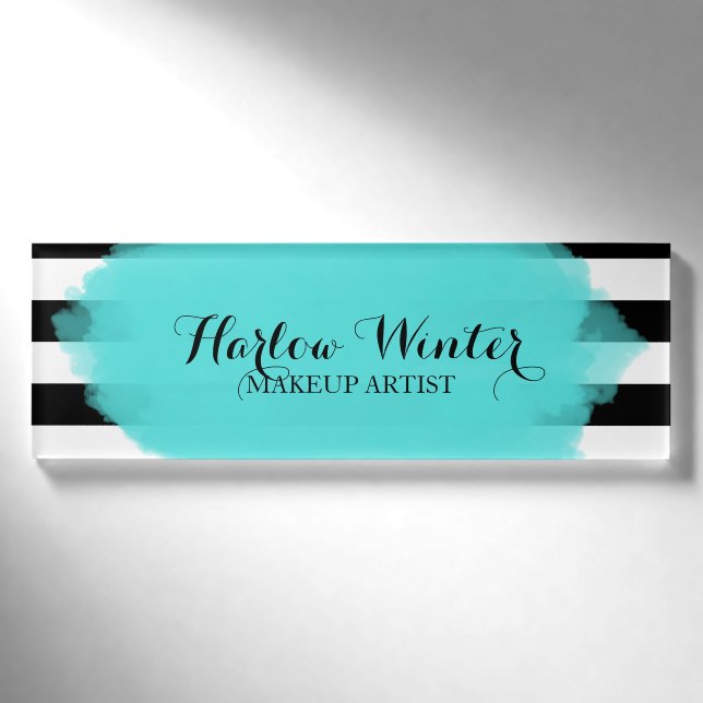 Badge D'identification Artiste de maquillage blanc noir turquoise (Devant)