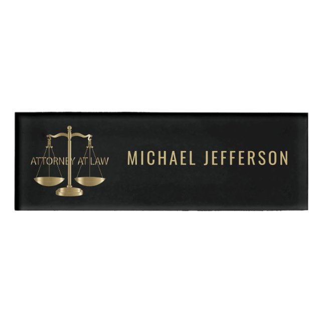 Badge D'identification Avocat - échelles de justice - noir et or (Devant)