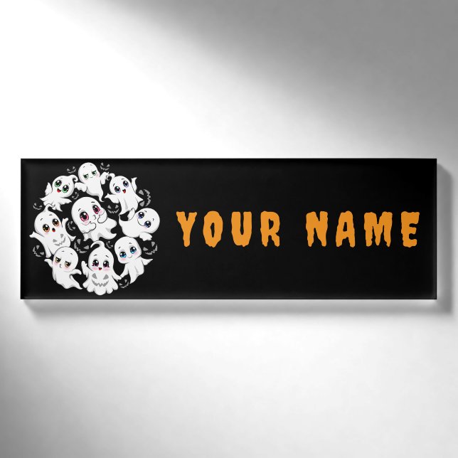 Badge D'identification Baby Ghosts Éffrayant mignon Halloween humeur (Devant)