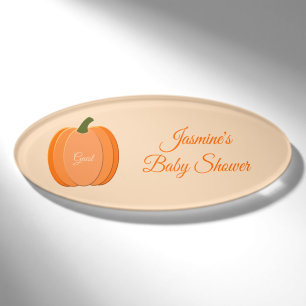 Badge D'identification Baby shower Citrouille neutre genre mignon Orange