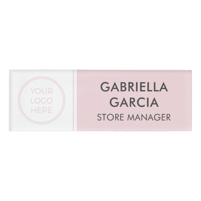 Badge D'identification Balise de nom du logo commercial minimaliste rose  (Devant)