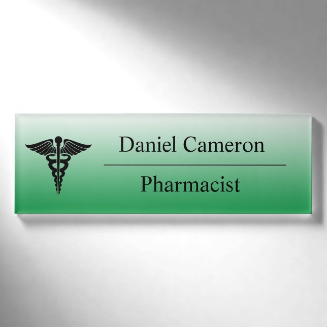 Badge D'identification Balise de nom du pharmacien vert personnalisé (Devant)