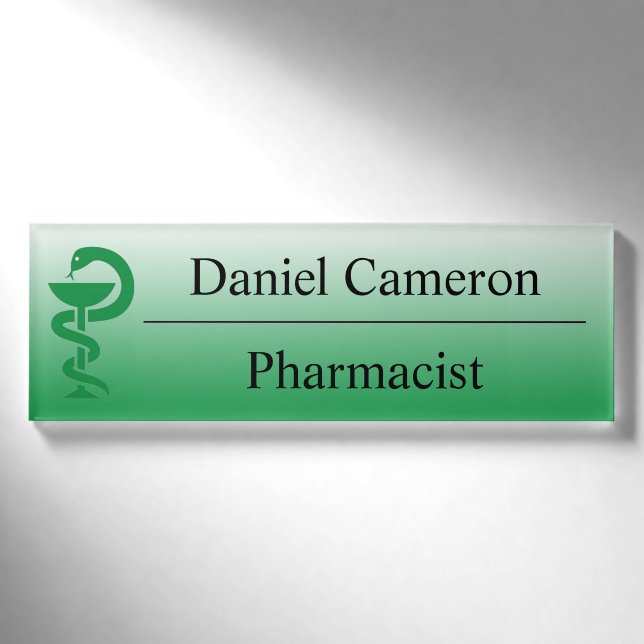 Badge D'identification Balise de nom du pharmacien vert personnalisé (Devant)