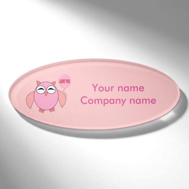 Badge D'identification Balise de nom personnalisé de l'amour rose mignon  (Devant)