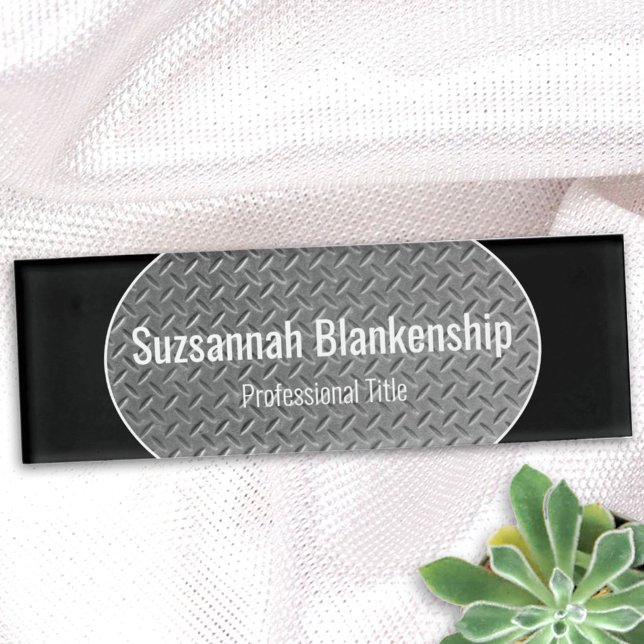 Badge D'identification Balise Faux Metal Diamond Plaque Black Borders Nom (Créateur téléchargé)