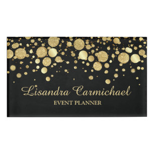 Badge D'identification Balise Gold Foil Confetti sur le nom noir