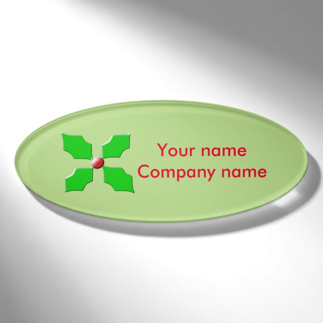 Badge D'identification Balise Joyeux Noël Holly Nom personnalisé (Devant)